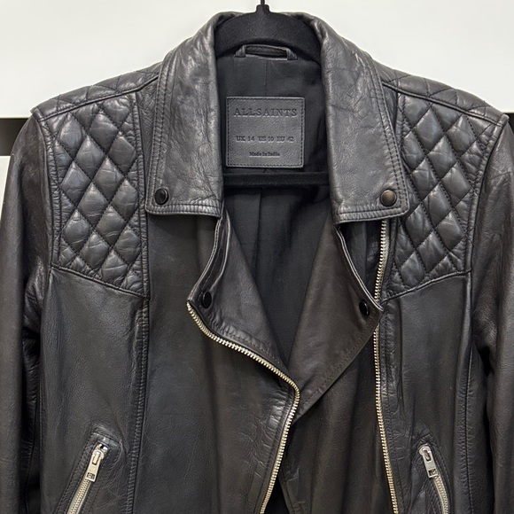 All Saints Quilted Black Leather Jacket - Picture 2 of 5